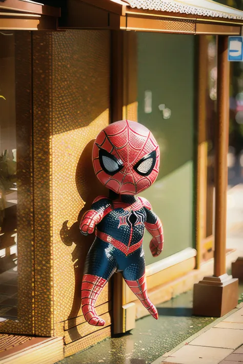 (8k, RAW photo, best quality, masterpiece:1.2), (realistic, photo-realistic:1.37), professional lighting, photon mapping, radiosity, physically-based rendering, solo, masterpiece, photography, photorealistic, simple background, camera flares,
full_body, look_at_viewer, solo, visible feet, visible legs, ((fullbody:1.3)), chibi, cute, spiderman , hanging on wall, outside of building, <lora:sylvanianfamilies-768x768-mix-ReVAnimated:0.7>