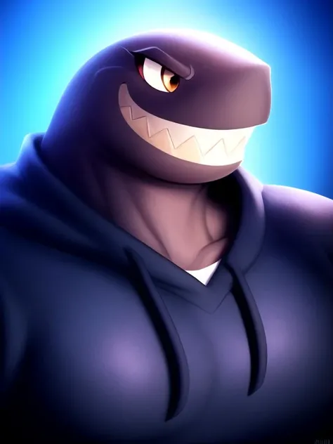 bulletbill, male, anthro, solo, portrait, hoodie, (best quality), (detailed background:1.2), looking at viewer, grin, 1boy, dark skin, <lora:bulletbill-v1-locon:1.0>