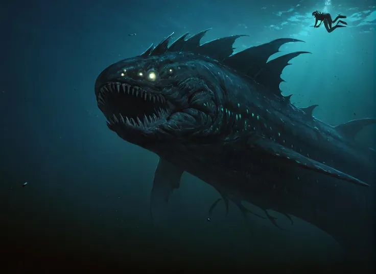 <lora:Leviathan_XL:1>  leviathan a sea monster, underwater, under the ocean, depths, (masterpiece), best quality, highres, 4k, 8k, intricate detail, cinematic lighting, amazing quality, amazing shading, soft lighting, gloomy colors, dark aura, horror