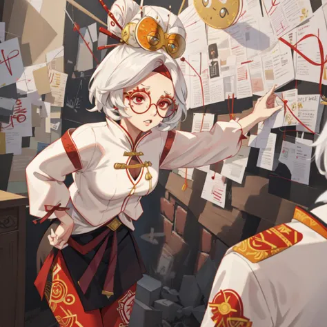 <lora:PepeSilviaMeme:1> PepeSilviaMeme <lora:purah-nvwls-v3-2:1> purah. red glasses, hair ornament, hair stick, red headband, white shirt, bare shoulders, white jacket, black skirt, orange leggings, high heels, masterpiece, best quality, ((very detailed face))