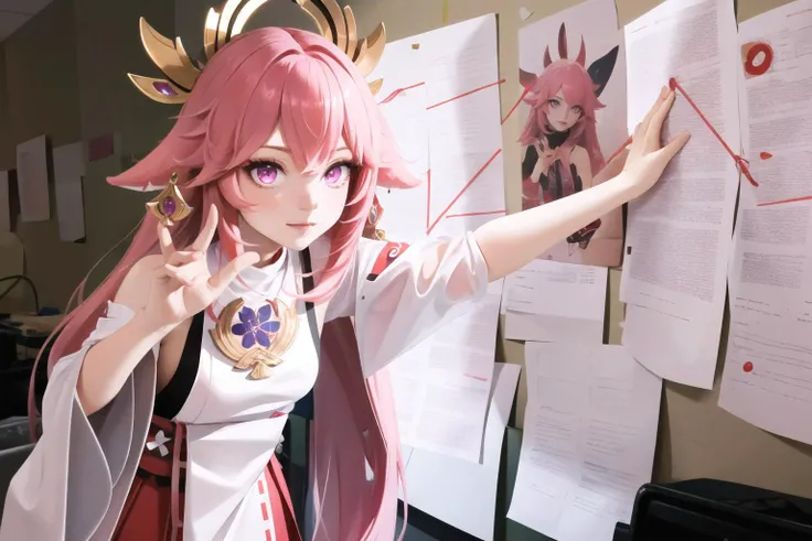 Highly detailed, High Quality, Masterpiece, beautiful, PepeSilviaMeme, <lora:PepeSilviaMeme:1>, 1girl, solo,, yae miko, pink eyes, long hair, pink hair, animal ears, <lora:Char_GenshinImpact_YaeMiko:0.8>