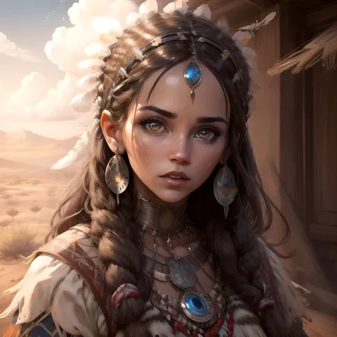 <lora:totempunkai_v10:0.55> concept art, a beautiful woman, alert, wide open eyes, native clothing, desert setting, dramatic sky, studio lighting, bright eyes, hdr, 8k, best quality, awaitingtongue:.5