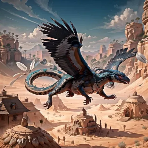 <lora:totempunkai_v10:0.6> concept art, a flying snake with feathers, desert setting, studio lighting, hdr, 8k, best quality, intricate, detailed,