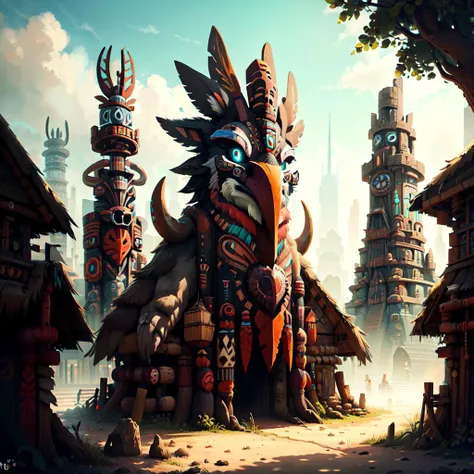 detailed masterpiece <lora:totempunkai_v20:.7> totempunkai totem city