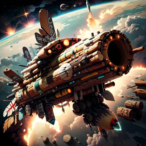 trending <lora:totempunkai_v20:.7> totempunkai spaceship made of logs, in space