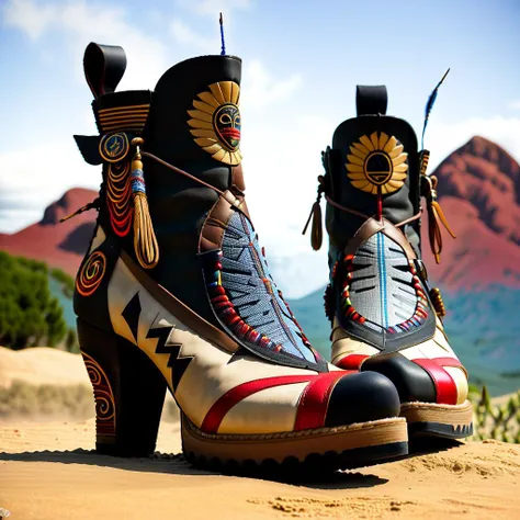 detailed masterpiece <lora:totempunkai_v20:.6> totempunkai tribal shoes