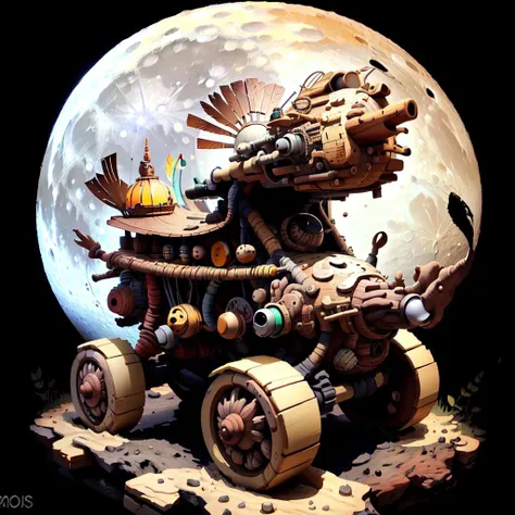 detailed masterpiece <lora:totempunkai_v20:.7> totempunkai moon rover made of wood on the moon
