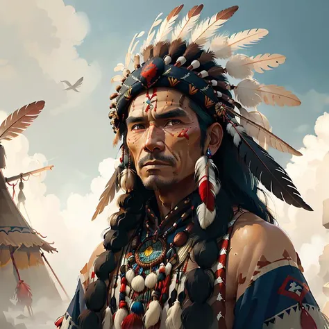 <lora:totempunkai_v20:0.6>, totempunkai shaman wearing a feather headdress, highly detailed eyes, brown eyes, <lora:flat2:0.7>, <lora:flat illustration:0.6>, <lora:flat_color:0.2>