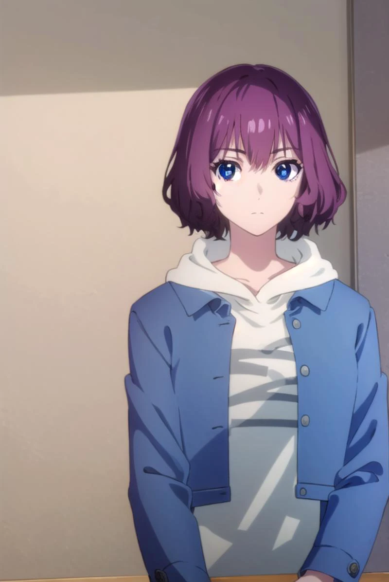 tangrou, <lyco:tangrou-lyco-nochekaiser:1>,
tang rou, short hair, (purple eyes:1.1), purple hair,
BREAK jacket, hood, hoodie, blue jacket, dress,
BREAK indoors,
BREAK looking at viewer, (cowboy shot:1.5),
BREAK <lyco:GoodHands-beta2:1>, (masterpiece:1.2), best quality, high resolution, unity 8k wallpaper, (illustration:0.8), (beautiful detailed eyes:1.6), extremely detailed face, perfect lighting, extremely detailed CG, (perfect hands, perfect anatomy),