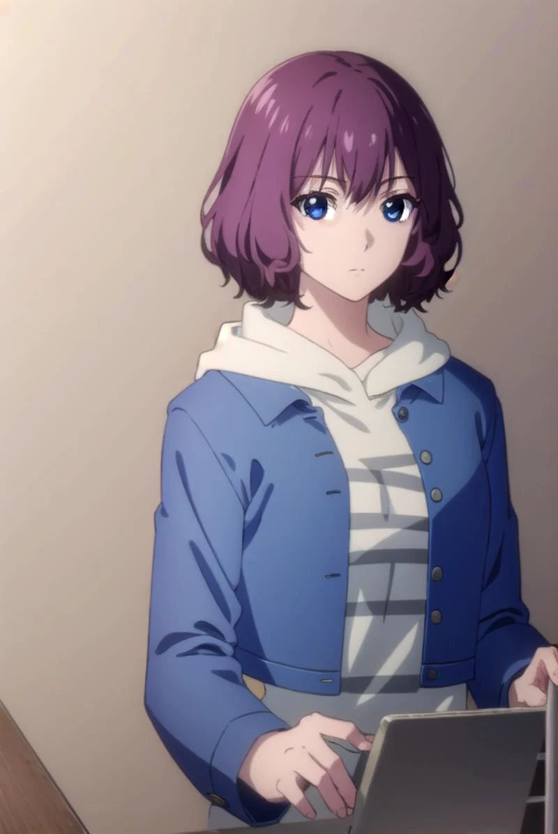 tangrou, <lyco:tangrou-lyco-nochekaiser:1>,
tang rou, short hair, (purple eyes:1.1), purple hair,
BREAK jacket, hood, hoodie, blue jacket, dress,
BREAK indoors,
BREAK looking at viewer, (cowboy shot:1.5),
BREAK <lyco:GoodHands-beta2:1>, (masterpiece:1.2), best quality, high resolution, unity 8k wallpaper, (illustration:0.8), (beautiful detailed eyes:1.6), extremely detailed face, perfect lighting, extremely detailed CG, (perfect hands, perfect anatomy),