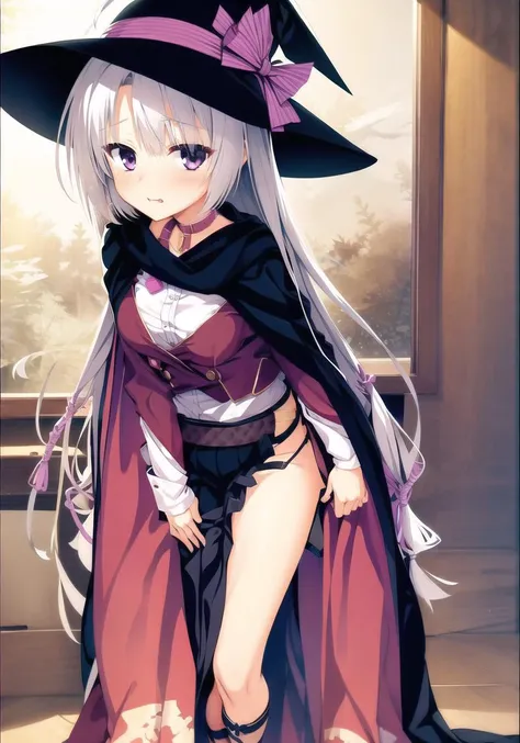 masterpiece, best quality, 1 girl  <lora:ayachiNeneSanobaWitch_v2:1>, skirt, cape, belt, witch_hat, ahoge, full body, classroom