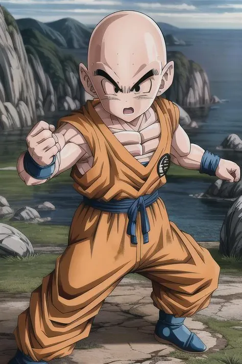 masterpiece, best quality,,<lora:GoodHands-vanilla:0.8> <lora:anmnr01:0.3> <lora:add_detail:0.5> <lora:kuririn_v0_4_dadap:0.7>,kuririn,bald,barren wasteland,rocky place,fighting pose,dyanmic angle,