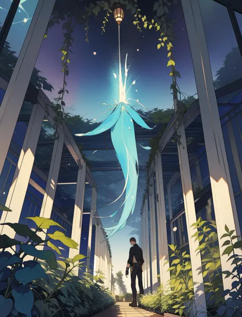 (Style-SwampMagic:0.4), focus on character, portrait, solo, half shot, looking down, detailed background, detailed face, (<lora:UraniumTech:0.6>, scifi, uraniumtech theme:1.1), botanist, planters, leaves, mandrake, greenery, colorful plants, glowing plants, greenhouse effect, magic, green magical energy, healing magic, green color scheme, lotus, wild growth, herbs, seeds, mushrooms, ferns, science, greenhouse in background, low light, magical atmosphere,