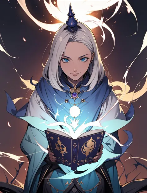 (style-swirlmagic:1.0), looking down, solo, upper body, detailed background, detailed face, (medieval high fantasy theme:1.1) evil mage, gray magical robes, (grin:0.8), purple color scheme, dark green light, study room, bookshelves, dark atmosphere, shadows, realistic lighting, floating particles, sparks, surrounded by yellow lightning <lora:LightingVFX:0.1>, casting spell, summoning, purple arcane symbols, corrupted by eldritch power,