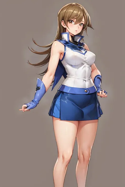 (masterpiece, best quality, beautiful detailed eyes, intricate details), 4k
1girl, solo, standing, full body, simple background,
hime cut, brown hair, brown eyes,
<lora:obuniform:0.8> obuniform, sleeveless, bare shoulders, blue skirt, white jacket
<lora:Last origin 3:1>