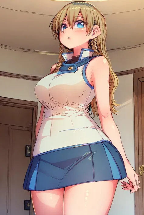 (masterpiece, best quality, beautiful detailed eyes, intricate details), 4k
1girl, solo, standing, cowboy shot,
twinbraid, brown hair, green,
<lora:obuniform:0.8> obuniform, sleeveless, bare shoulders, blue skirt, white jacket, blue footwear, boots <lora:Zyugoya:1>