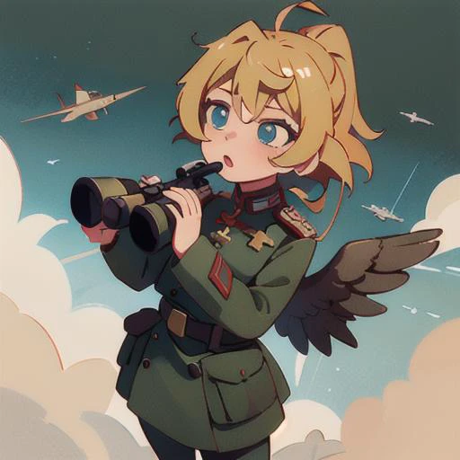 1girl,
masterpiece, detailed, high quality, absurdres, tanya, solo, small breasts, curvy, military, military uniform,
flying, sky, binoculars, observation, aerial view, binocular vision, flying in the sky, binoculars in use
<lora:tanya2:1>