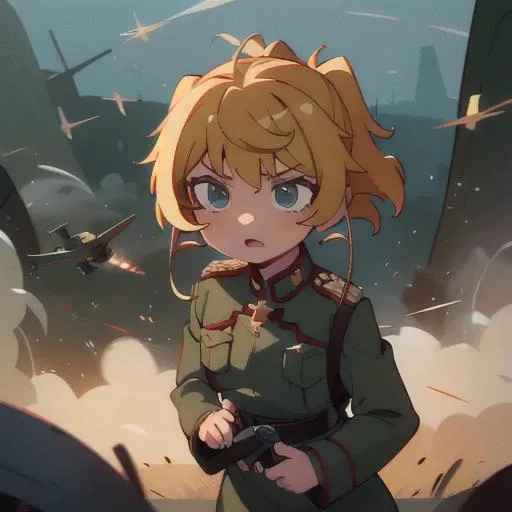 1girl,
masterpiece, detailed, high quality, absurdres, tanya, solo, small breasts, curvy, military, military uniform,
1girl, flying in the sky, binoculars, observing, bloody military battle, aerial view, intense combat, chaos, soldiers fighting, bloodshed, war scene, grim atmosphere
<lora:tanya2:1>