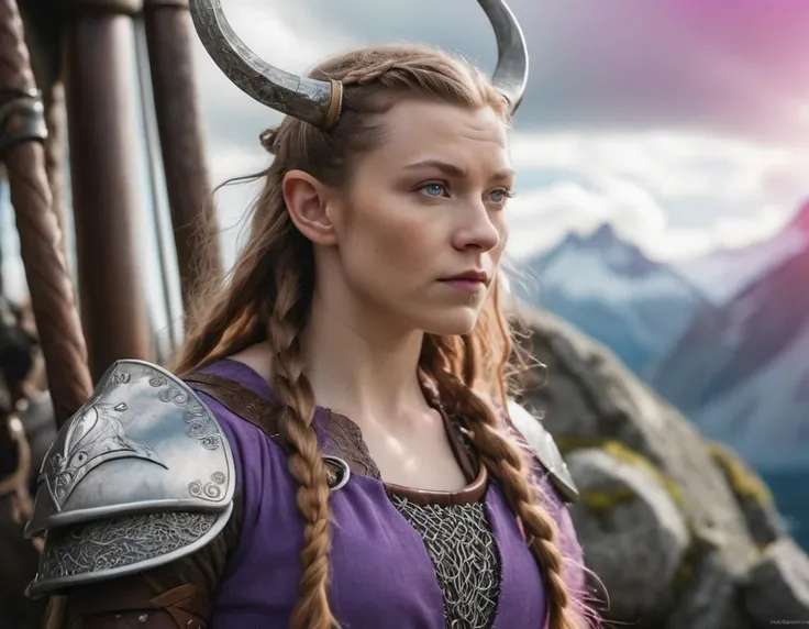 [art by Hippolyte Flandrin| (art by Giuseppe Camuncoli:0.9) ], photograph, intricate background, Tempting Viking ([Meredith Grey|Tauriel]:1.1) with Violet skin, Sunny, Cloudpunk, film grain, Nikon d3300, F/14, (cinematic still:1.2)
  <lora:offset_0.2:0.5> <lora:add-detail-xl:0.7>