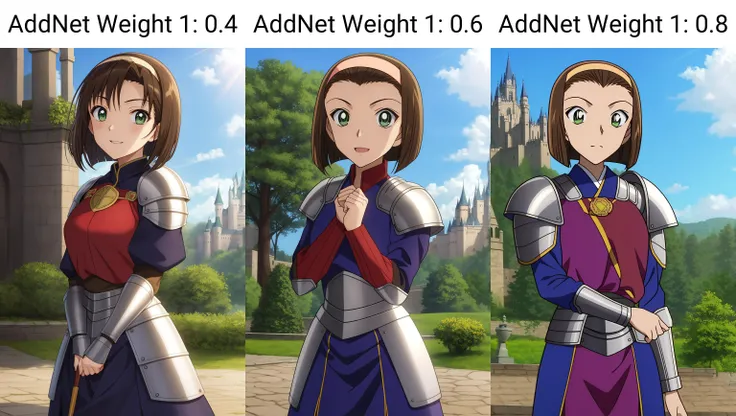 sonoko, 1girl,solo,short_hair,brown_hair,hairband,green_eyes,outdoor,knight_armor,castle,bob_cut