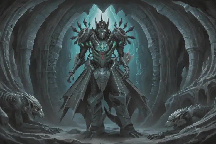 Gothic style (H.R. Giger) style KingChaosJasper a person, illuminated cave, detailed, mystery . Surrealist, biomechanical, airbrush, dark, Impressionist . Dark, mysterious, haunting, dramatic, ornate, detailed <lora:xl_KingChaosJasper:0.8>