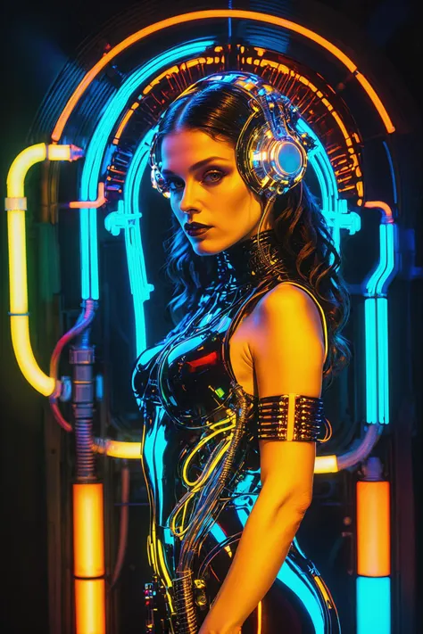 cyberpunk girl, cyberpunk cityscape, by alphonse mucha, by H.R. Giger, cables, tubes, lights, displays, screens, 80's inspired,retro futurism, neon colors<lora:shineglasscd_xl-000005:0.8> shineglasscd_xl, <lora:EnvyBetterHiresFixXL01:1>, masterpiece, best quality, ultra high res, (photorealistic, realistic:1.2), deep shadow, raw photo, film grain, Fujifilm XT3, 8k uhd, dslr