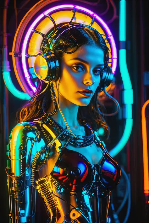 cyberpunk girl, cyberpunk cityscape,shineglasscd_xl, by alphonse mucha, by H.R. Giger, cables, tubes, lights, displays, screens, 80's inspired,retro futurism, neon colors<lora:shineglasscd_xl-000005:0.8>, <lora:EnvyBetterHiresFixXL01:1>, masterpiece, best quality, ultra high res, (photorealistic, realistic:1.2), deep shadow, raw photo, film grain, Fujifilm XT3, 8k uhd, dslr