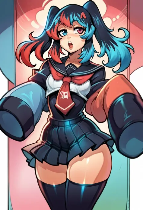score_9, score_8_up, score_7_up, score_6_up, score_5_up, score_4_up, BREAK 1girl, <lora:SwitchchanXLPD:.95> Switchchan, heterochromia, sailor collar, sleeves past wrists, sleeves past fingers, school uniform, shirt, serafuku, black thighhighs rating_questionable, :3 reiq