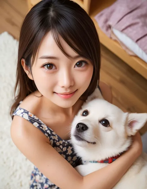 1girl, Japanese MILF hold a dog, happy, smile, girl's room, women's clothes, close up, view from above,
8k, RAW, best quality, natural skin, detailed skin, (skindentation:0.3), depth of field