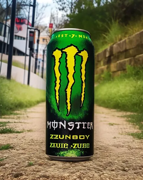 manen, no humans, can, still life, blurry, realistic, scenery, energy drink,( monster energy:1.2), ( Zombies:1.3) <lora:monen:0.8>
