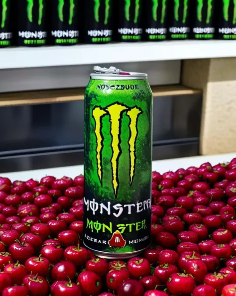 manen, no humans, can, still life, blurry, realistic, scenery, energy drink,( monster energy:1.2), (monster Cranberries Zombies:1.3) <lora:monen:0.8>
