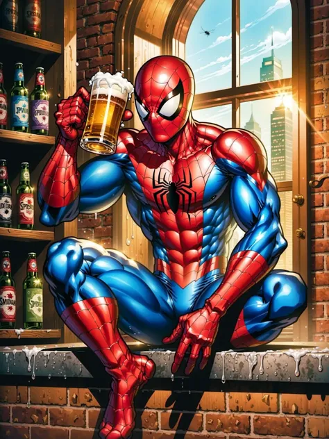 Spiderman drinking beer