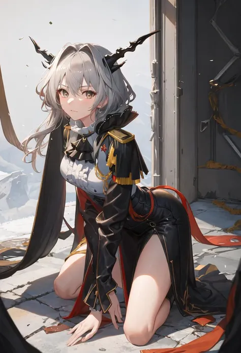 {safe:1.10}, best quality, masterpiece, highres, solo, {talulah_arknights:0.90}, kneeling, kneeling on one knee, on one knee, cowboy_shot, looking at viewer