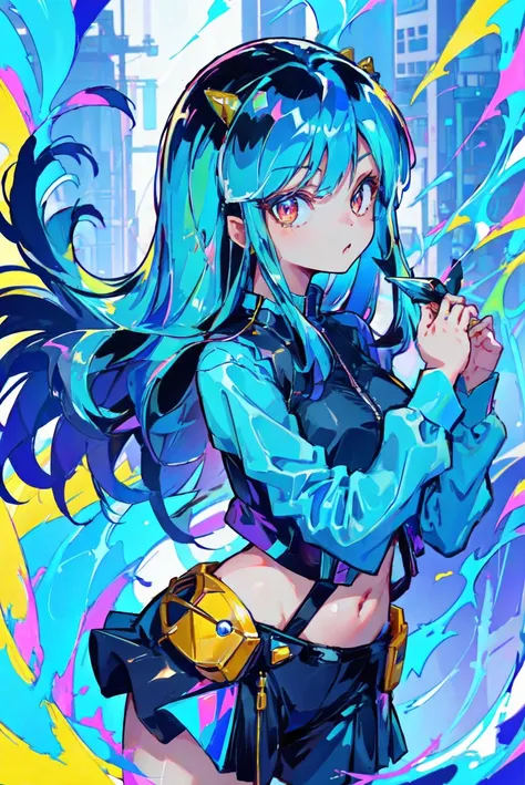 <lora:colorful_mix_0.1:0.8> colorfulmix, 1girl, solo, cute, LUM, LUMLUM, HORNS <lora:Urusei Yatsura_lum4:1>