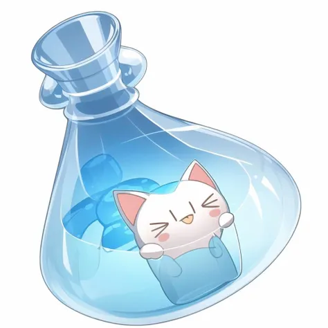 Kitten shaped bottle, game bottle, beautiful pattern, no person, still life, transparent, white background, reasonable structure, game icon, (2d),<lora:Gameiconresearch_bottle3:0.6>