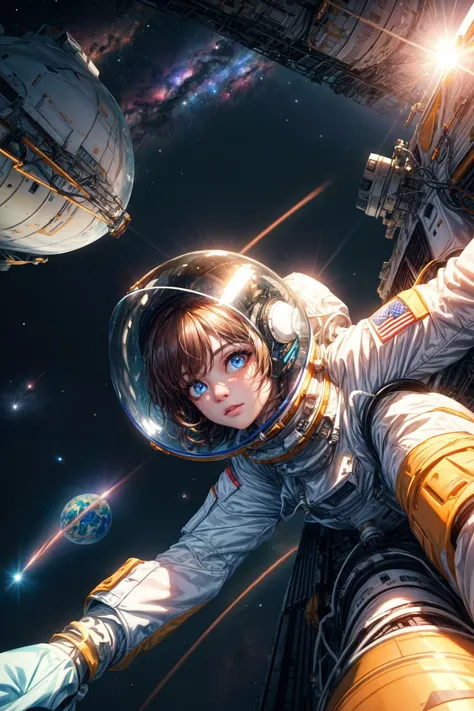 Space,space station,planet,Earth,astronaut,spacesuit,extravehicular activity (EVA),skyline,sunlight,backlight,strong contour light.,<lora:361ç»èå¢å¼ºDetail Tweaker LoRA:0.8>,, masterpiece,best quality,highly detailed,Amazing,finely detail,extremely detailed CG unity 8k wallpaper,score:>=60,, beautiful detailed eyes,Fine hair texture,, incredibly absurdres,wallpaper,realistic,real,photo,landscape,foreshortening,