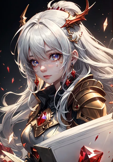 {{masterpiece}},illustration,best quality,extremely detailed CG unity 8k wallpaper,original,high resolution,oversized documents,portrait,{{{{{extremely delicate and beautiful girl}}}}},{{artbook}},{precise geometry},{{{fantasy}}},white hair,very long hair,gem hair,messy hair,floating hair,hair flowing in the wind,red eyes,beautiful detail eyes,jewel eyes,{{red crystal armor}},red crystal decoration,{{red crystal dragon}},{{red crystal}},fog,drifting ashes,breeze,ashes,casting spells,ice crystal magic,depthoffield,{lens flare},good lighting,{{{{ray tracing}}}},glittering,sparkling,dynamic angle,cinematic angle,, masterpiece,best quality,highly detailed,Amazing,finely detail,extremely detailed CG unity 8k wallpaper,score:>=60,, beautiful detailed eyes,Fine hair texture,