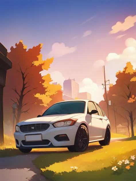 score_9,score_8,score_7,score_8_up,score_7_up,score_6_up, a bmw car,outdoors, sky, tree, no humans, grass, building, rood, street