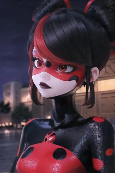 (((Full body view))), ((Ela esta na Torre Eiffel em Paris)), ((Superheroina Ladybug, uniforme completo de Ladybug, Miraculous)), (melhor qualidade, super detalhe, cores vivas, Cores ricas,1 chamada Ladybug,Her posture is beautiful, (Fundo vermelho preto Circle Spot Eye Mask), (Fundo vermelho redondo preto ponto apertado), linda garota, she's looking at the camera,Cabelo Azul Cavalinha Dupla,(Joia como Olhos Azuis: 1.3), popular,8k,High definition