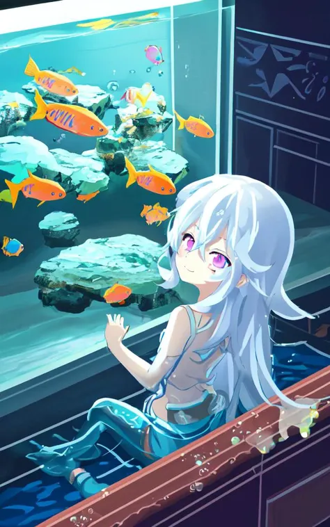 <lora:PStyleNoLine:0.6:lbw=ALL>, kawaii petit child childish innocent ankle-biter 1girl 8yo, star-shaped pupils small_star symbol in the pupils and iris, ((skindantation)) ((flat chest)) +++, toward the buttocks, wide shot from above sitting , +++
silver eyes,
clear silver hair,
long hair ,
bob,
streaked hair ,
hair between eyes,
sideburns ,
kind smile,
embarrassed ,
head_tilt standing
+++, ((Floating Jellyfish in aquarium background emerald green bubbles countless small fish coral swirl))