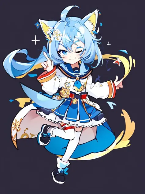 petite 1girl gradient hair indigo eyes, seductive (squinting eyes:1.4) smile school_Uniform Fullbody dynamic pose,  style parody (thick outline) <lora:pstyle5A:1:ALL>