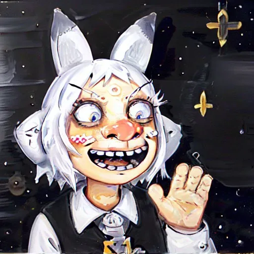 (score_9, score_8_up), score_7_up, score_6_up, score_5_up, score_4_up, Coqueline, 1girl, black skin, pale skin, grey skin, black hair, (purple eyes), skull hat, pointy ears, wasteland, destroyed land, grey sky, dark clouds, upper body, (nosebleed), xaxaxa