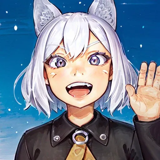 1 girl, amazing background, best composition, best color composition, trending on pixiv, intricately detailed facial features, <lora:lozhkin:0.7>, lozhkin, open mouth, big smile, accurate teeth with gaps, <lora:char-tenma:0.7>, tenma maemi, solo, fox ears on girl, white hair,