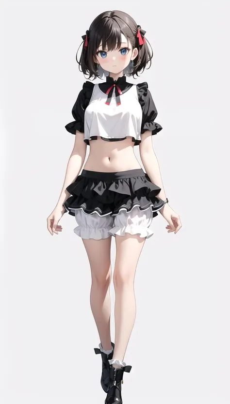 ruffles, Crop top, Medium breasts, Bloomers, masterpiece, best quality, full body, <lyco:ShortsLo:0.7>