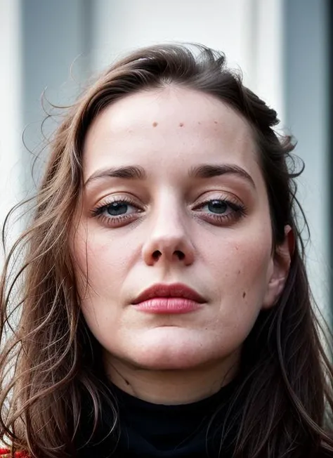 close up portrait of sks woman , by Flora Borsi, style by Flora Borsi, bold, bright colours, ((Flora Borsi)), by Henri Cartier-Bresson, <lora:lora-small-marion-cotillard-v1:1>