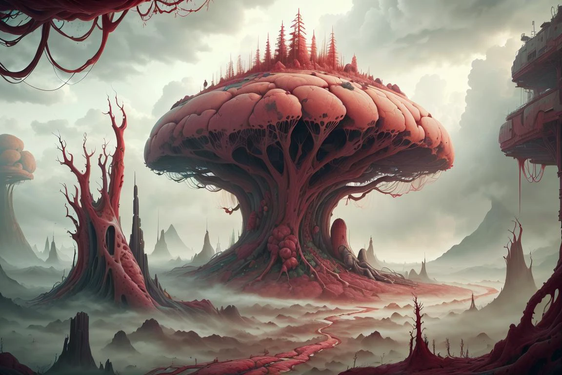 (dense rain forest landscape) , <lora:AnatomicTech-20:0.8> AnatomicTech, blood vessels, scifi