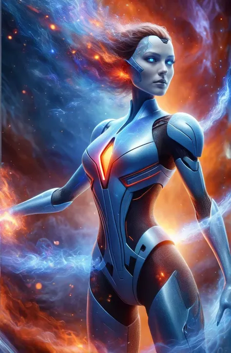 DonMD1g174l4sc3nc10nXL close-up a cyberwoman in a nebula, dynamic angle,cyberbio, cyberorganic, digitalize, slender, stunning, Rich Gray, Red Orange, Pale Blue, French Blue, ultra detailed, semirealistic, hdr, 8k, colorful, abstract, intense, epic pose, (fire:1.2), 
<lora:DonMD1g174l4sc3nc10nXL:1>