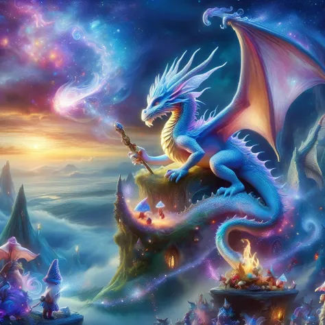 (best quality)++, (masterpiece)++, (detailed)+, elf on the shelf fighting a Dragon, (fantasy illustration)1.3, enchanting Dragon, elf on the shelf, mystical design, (many gnomes)1.4 (whimsical charm).4 Otherworldly charm, mystical sky, (Luis Royo)1.2, (Yoshitaka Amano)1.1, moonlit night, soft colors, (detailed cloudscape)1.3, (high-resolution)1.2 (gnomes everywhere)1.2 , <lora:DonM3t3rn1tyXL-v1.1:0.8> DonM3t3rn1tyXL <lora:DonMD1g174l4sc3nc10nXL:0.8> DonMD1g174l4sc3nc10nXL <lora:Dragons:0.8> dragon <lora:EnvyMagicalXL01:0.8> magical <lora:FantasyLandscape:0.8> FanLan