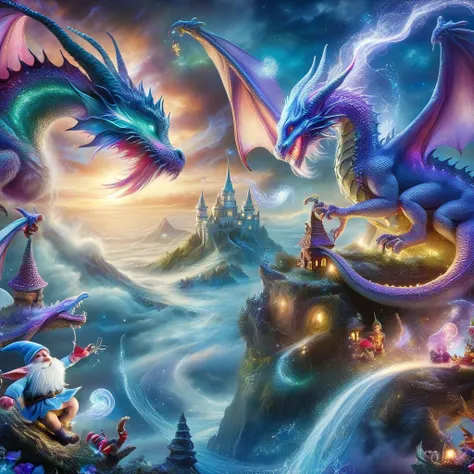 Fujifilm quality photograph (best quality)++, (masterpiece)++, (detailed)+, elf on the shelf fighting a Dragon, (fantasy illustration)1.3, enchanting Dragon battle elf on the shelf, mystical battle, (many gnomes battling)1.4 (whimsical charm).4 Otherworldly charm, mystical sky, (Luis Royo)1.2, (Yoshitaka Amano)1.1, moonlit night, soft colors, (detailed cloudscape)1.3, (high-resolution)1.2 (gnomes battling everywhere)1.2 , <lora:DonM3t3rn1tyXL-v1.1:0.8> DonM3t3rn1tyXL <lora:DonMD1g174l4sc3nc10nXL:0.8> DonMD1g174l4sc3nc10nXL <lora:Dragons:0.8> dragon <lora:EnvyMagicalXL01:0.8> magical <lora:FantasyLandscape:0.8> FanLan