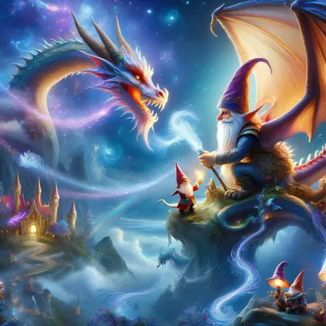 (best quality)++, (masterpiece)++, (detailed)+, elf on the shelf fighting a Dragon, (fantasy illustration)1.3, enchanting Dragon, elf on the shelf, mystical design, (many gnomes)1.4 (whimsical charm).4 Otherworldly charm, mystical sky, (Luis Royo)1.2, (Yoshitaka Amano)1.1, moonlit night, soft colors, (detailed cloudscape)1.3, (high-resolution)1.2 (gnomes everywhere)1.2 , <lora:DonM3t3rn1tyXL-v1.1:0.8> DonM3t3rn1tyXL <lora:DonMD1g174l4sc3nc10nXL:0.8> DonMD1g174l4sc3nc10nXL <lora:Dragons:0.8> dragon <lora:EnvyMagicalXL01:0.8> magical <lora:FantasyLandscape:0.8> FanLan